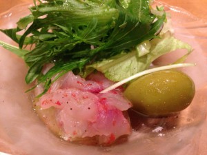 長崎生月島産イサキのカルパッチョとグリーンサラダ